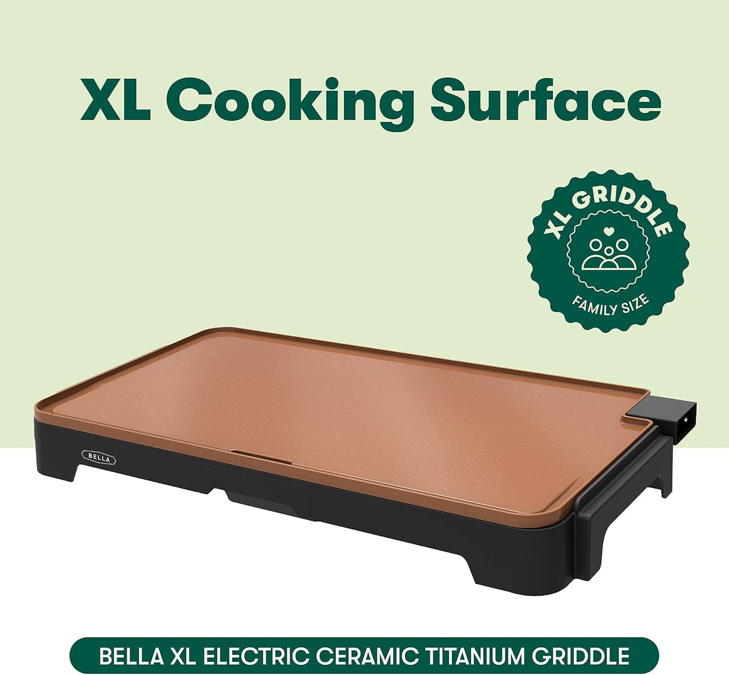 bella XL 12"x22" Electric Ceramic Titanium Non-Toxic Griddle, Copper/Black