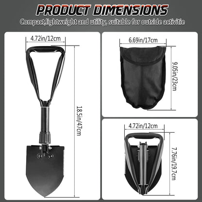PLACHIDAY Folding Camping Shovel, 18.5-Inch Lightweight High Carbon Steel Portable Shovel with Serrated Edge, Compact 3-Way Folding Design for Camping, Hiking, Gardening & Emergency Use