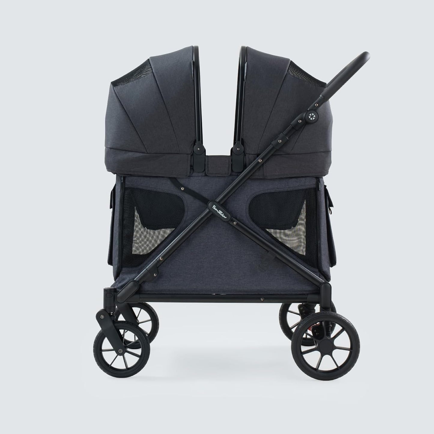 Familidoo Q2 Multi-Use 2 Seat Kids Wagon Stroller, Foldable Lightweight All-Terrain Stroller Wagon for Kids & Pets, Magnetic Safety Harness, Rain Cover, Charcoal Gray