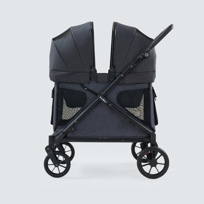 Familidoo Q2 Multi-Use 2 Seat Kids Wagon Stroller, Foldable Lightweight All-Terrain Stroller Wagon for Kids & Pets, Magnetic Safety Harness, Rain Cover, Charcoal Gray