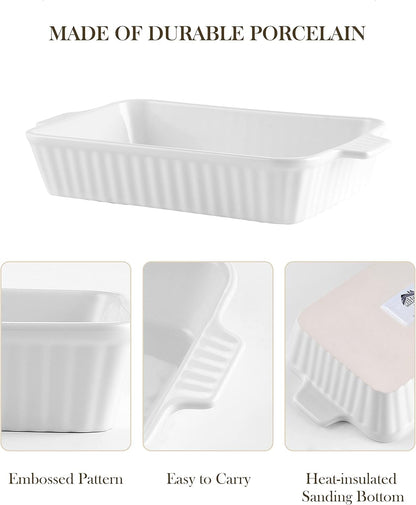 MALACASA Casserole Dishes for Oven, Ceramic Baking Dishes Set of 4, White Rectangular Deep Lasagna Pans with Handles for Roasting Vegetable, Cake, Durable Bakeware, Wedding Gift(9.4/11.1/12.2/14.7")
