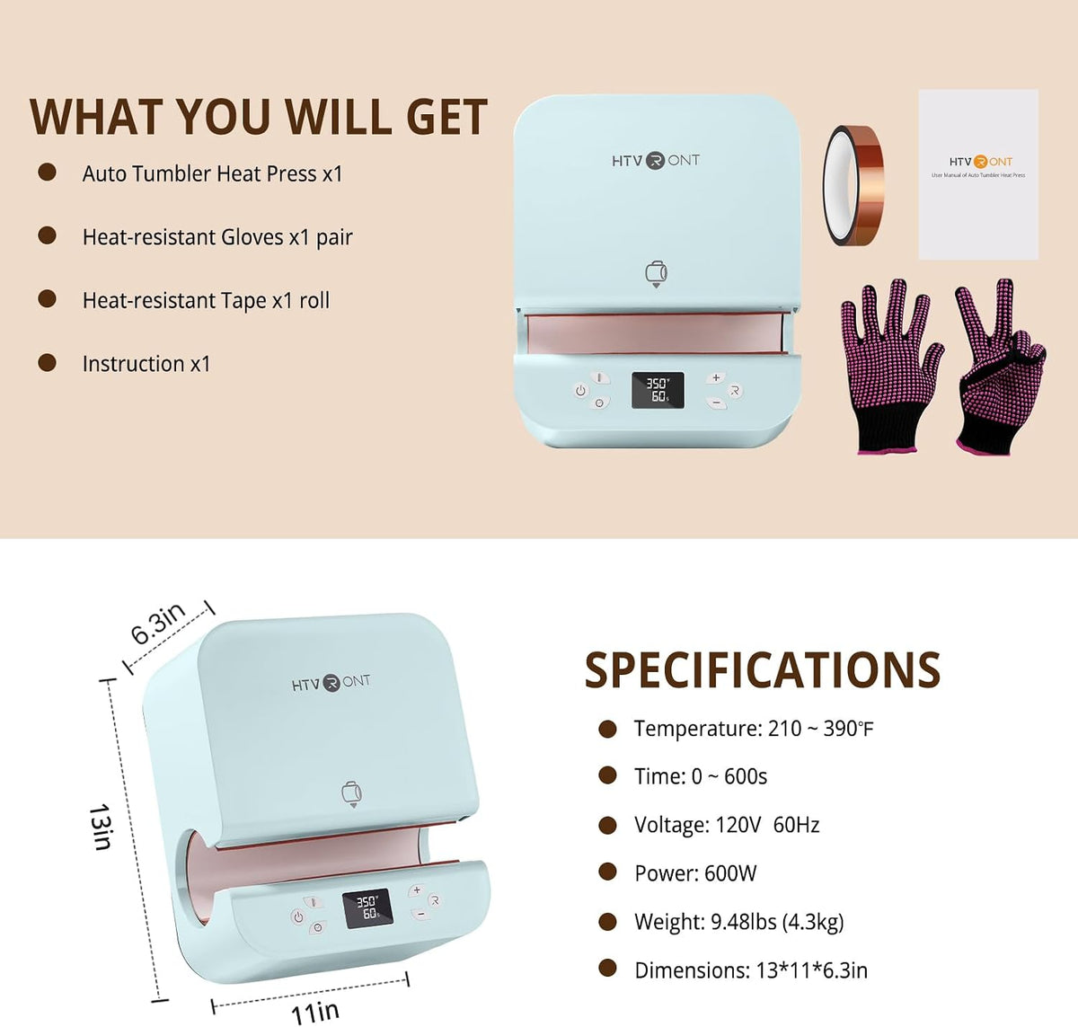 HTVRONT Auto Tumbler Heat Press Machine - Sublimation Tumblers, Glasses Mug Press for Diameter 2.9-3.2" Cup| Even Heat & Vivid Sublimation| Ideal for Beginner, Crafter, Hobbyist, Small Business