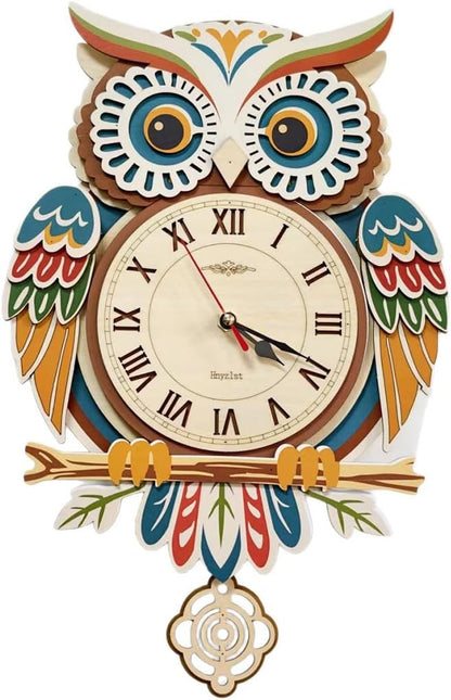 GryGooy Wooden Pendulum Clock Model Kit | 26-Piece Owl 3D Wooden Puzzle with Moving Clock Mechanism, DIY Wall Decor for Living Room & Study