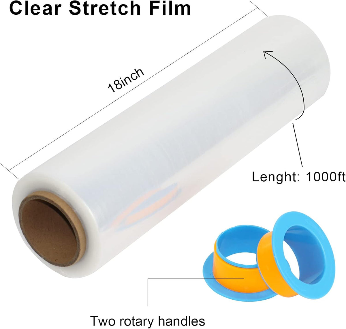 BOMEI PACK Clear Stretch Wrap Roll with Plastic Handle 18" x 1000 Feet 80 Gauge 4 Pack, Shrink Wrap Heavy Duty, Self-Adhering Plastic Wrap for Shipping, Moving