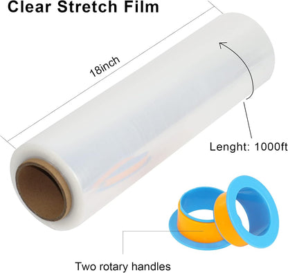 BOMEI PACK Clear Stretch Wrap Roll with Plastic Handle 18" x 1000 Feet 80 Gauge 4 Pack, Shrink Wrap Heavy Duty, Self-Adhering Plastic Wrap for Shipping, Moving