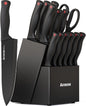 Astercook Knife Set for Kitchen with Block and Sharpener 15pcs German