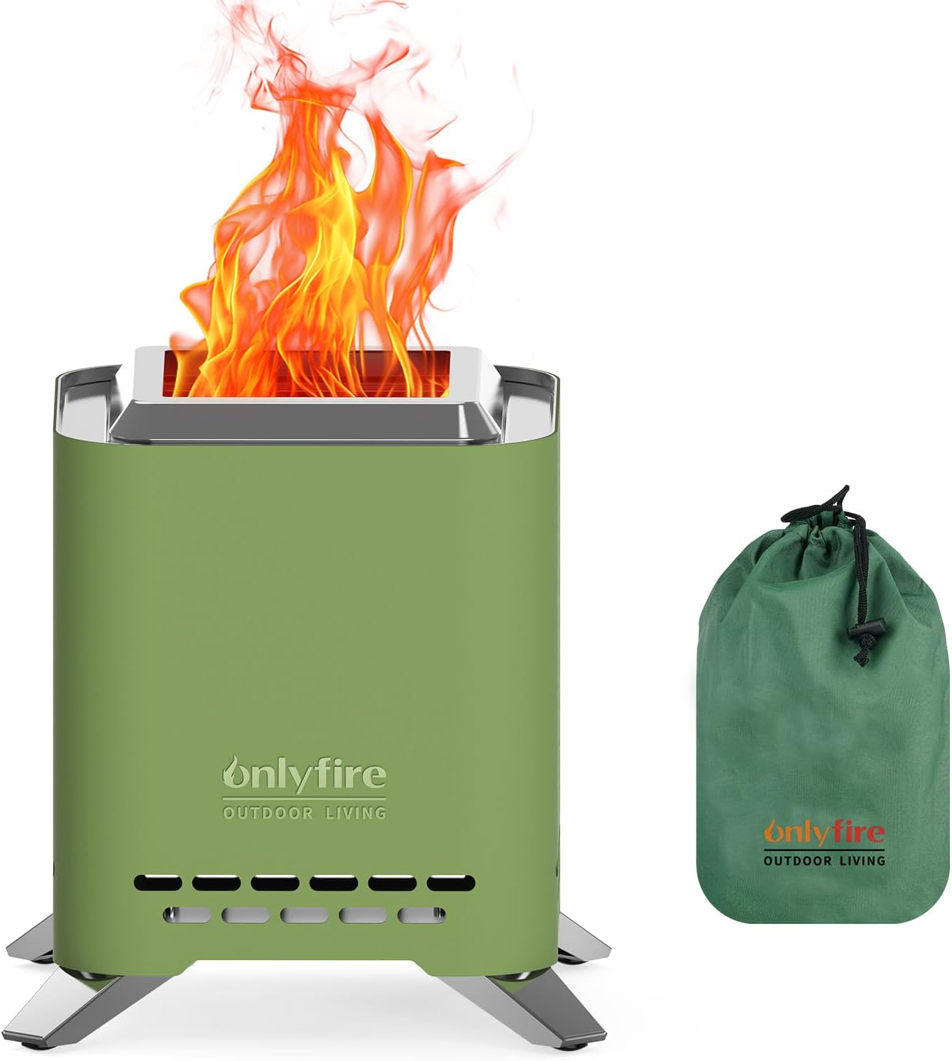2-in-1 Wood Burning Fire Pit with Pot Rack, 7.8" Tabletop Fireplace, Green Portable Stainless Steel Camp Stove with Carry Bag for Camping, Patio, Backyard, RV & Tailgating, Smokeless Firepit, FP051