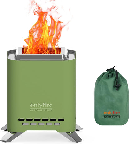 2-in-1 Wood Burning Fire Pit with Pot Rack, 7.8" Tabletop Fireplace, Green Portable Stainless Steel Camp Stove with Carry Bag for Camping, Patio, Backyard, RV & Tailgating, Smokeless Firepit, FP051
