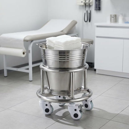 Stainless Steel Kick Bucket with Rolling Stand - Large 18 Quart Capacity, Removable Bason, Quiet Casters, Durable Frame - Ideal for Medical, Surgical, and Cleaning Use