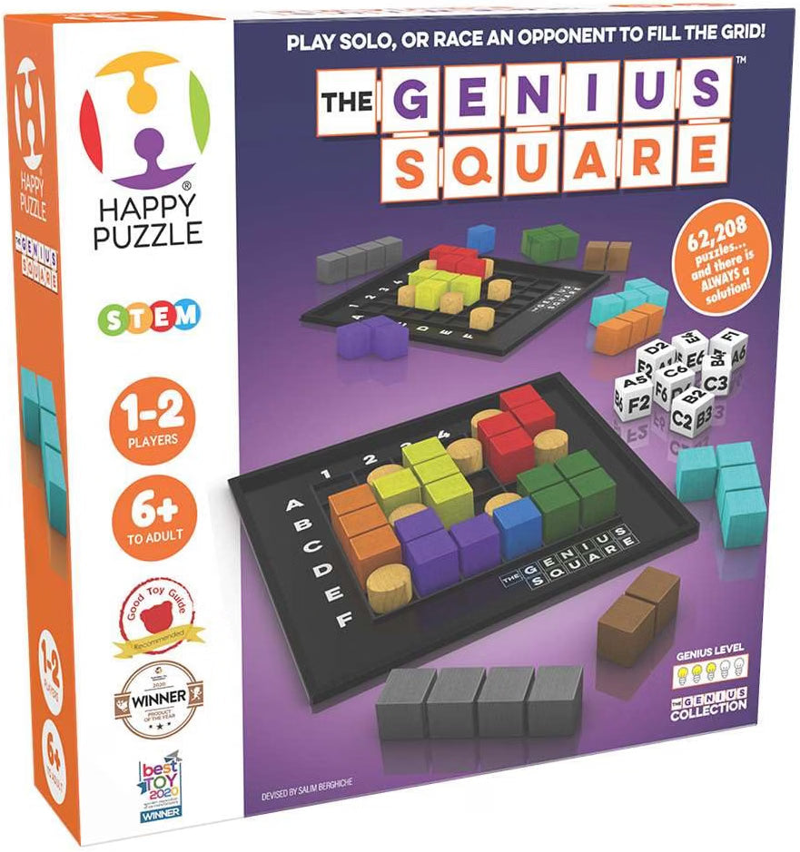 The Genius Square by The Happy Puzzle Company, STEM Puzzle Game for 1-2 Players, 62,208 Possible Solutions, Ages 6 to Adult