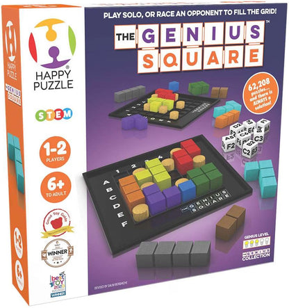 The Genius Square by The Happy Puzzle Company, STEM Puzzle Game for 1-2 Players, 62,208 Possible Solutions, Ages 6 to Adult