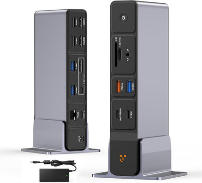 TobenONE Laptop Docking Station 3 Monitors, 8 USB Ports, 150W Adapter 100W PD and 20W Charging, 2.5G Ethernet, Triple 4K via 2 HDMI, DP, USB C, Single 4K@144, SD/TF 4.0 for Windows/Chrome OS