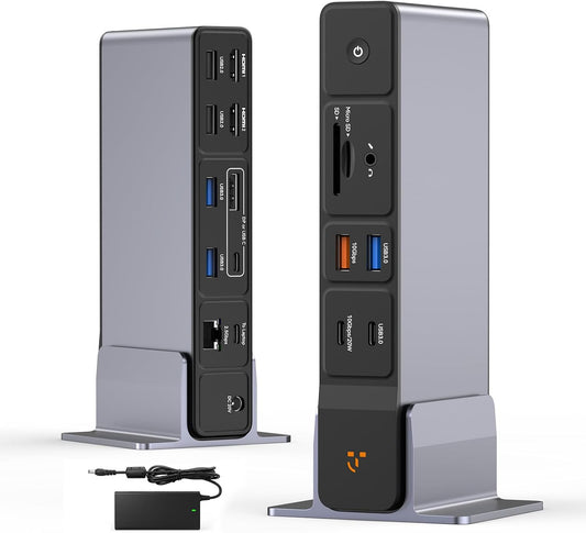 TobenONE Laptop Docking Station 3 Monitors, 8 USB Ports, 150W Adapter 100W PD and 20W Charging, 2.5G Ethernet, Triple 4K via 2 HDMI, DP, USB C, Single 4K@144, SD/TF 4.0 for Windows/Chrome OS