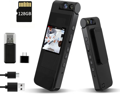 128GB Mini Body Camera with 180° Rotating Lens, 1080P HD Mini Body Cameras with Audio and Video Recording, Loop Record, 8 Hours Continuous Recording Camcorder for Security, Work, Travel