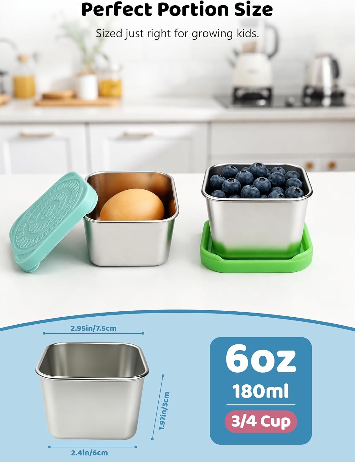 HTEVW 6-Pack Stainless Steel Snack Containers for Kids