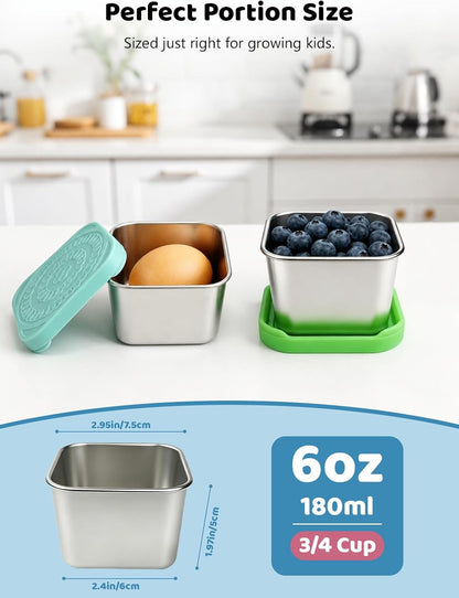 HTEVW 6-Pack Stainless Steel Snack Containers for Kids