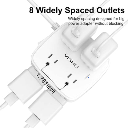 YISHU 6Ft Surge Protector Power Strip with 8 Outlets & 4 USB Ports