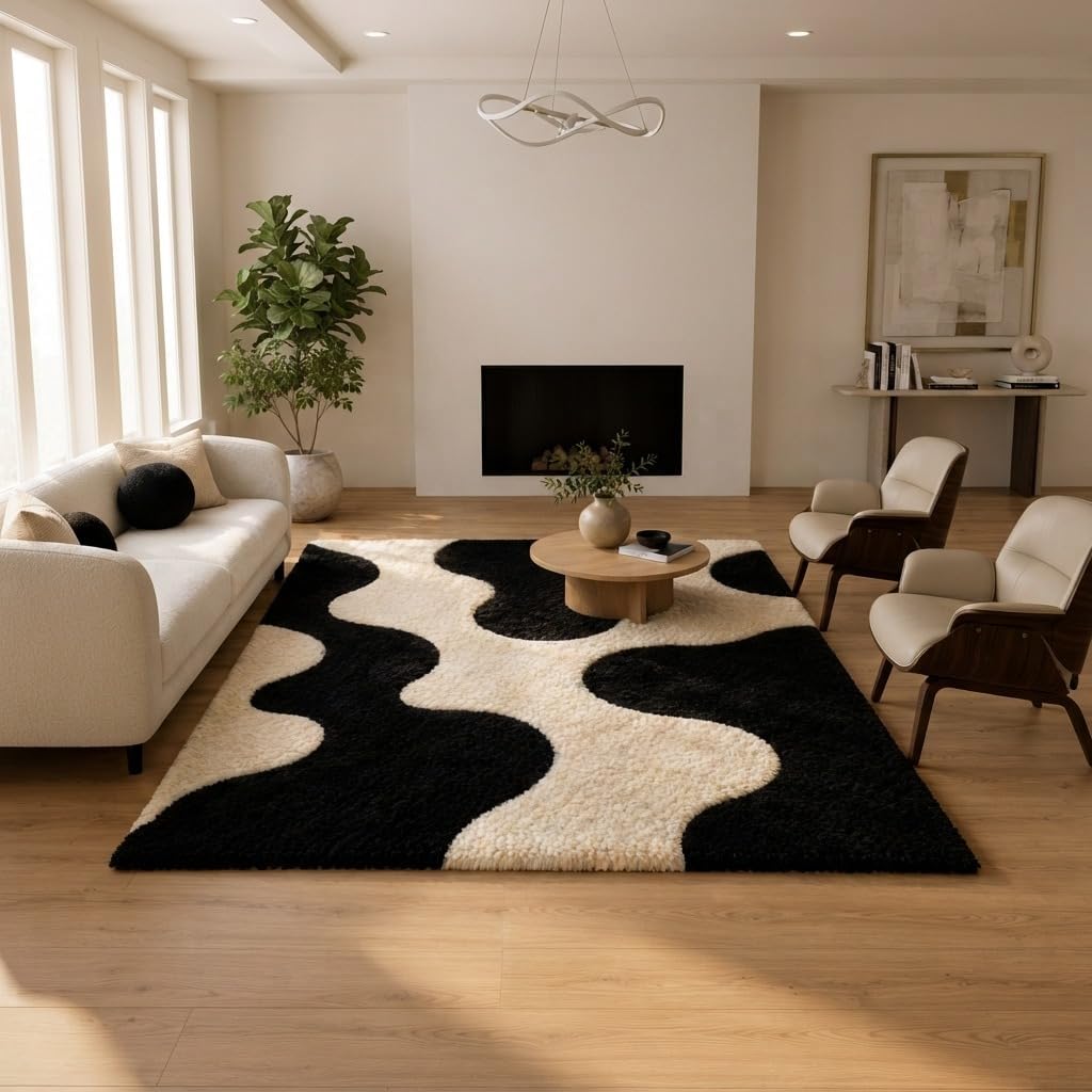 Hand-Tufted Wool Area Rug - Teal & WhiteBox Designed Abstract Pattern Carpet for Bedroom, Living Room, Dining Room, Hallway & Entryway Décor 12'x15'