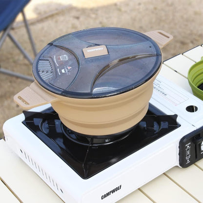 2.5L Collapsible Camping Cook Pot, Khaki Portable Cookware, Outdoor Hiking