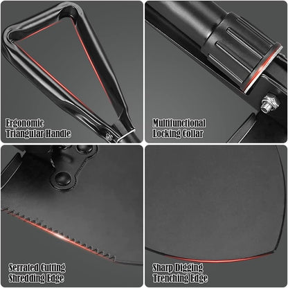 PLACHIDAY Folding Camping Shovel, 18.5-Inch Lightweight High Carbon Steel Portable Shovel with Serrated Edge, Compact 3-Way Folding Design for Camping, Hiking, Gardening & Emergency Use