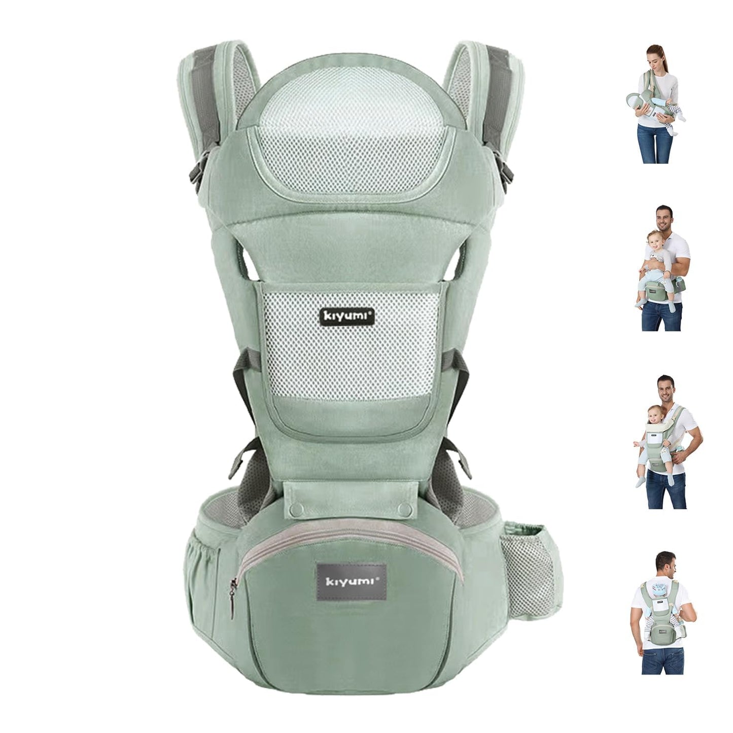 KIYUMI 6-in-1 Baby Carrier Newborn to Toddler with Hip Seat, Ergonomic Infant Carrier, Adjustable Front Back Hip Carrier, Green