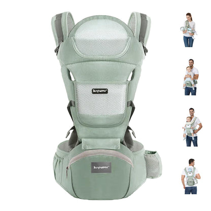 KIYUMI 6-in-1 Baby Carrier Newborn to Toddler with Hip Seat, Ergonomic Infant Carrier, Adjustable Front Back Hip Carrier, Green