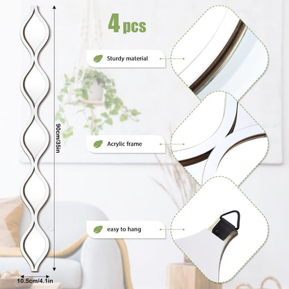 Qunclay 4 Pcs Teardrop Mirror Wall Art Decorative Mirror Wall Decor, Silver