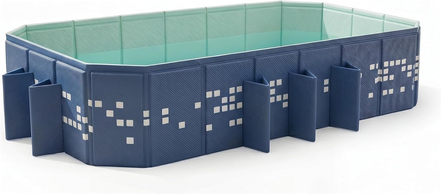 Large Foldable Swimming Pool 87 x 53 x 20 Inch, Non-Inflatable Rectangular Pool with Mosaic Design, Anti-Slip Portable Pool for Kids and Adults, Backyard Outdoor Pool