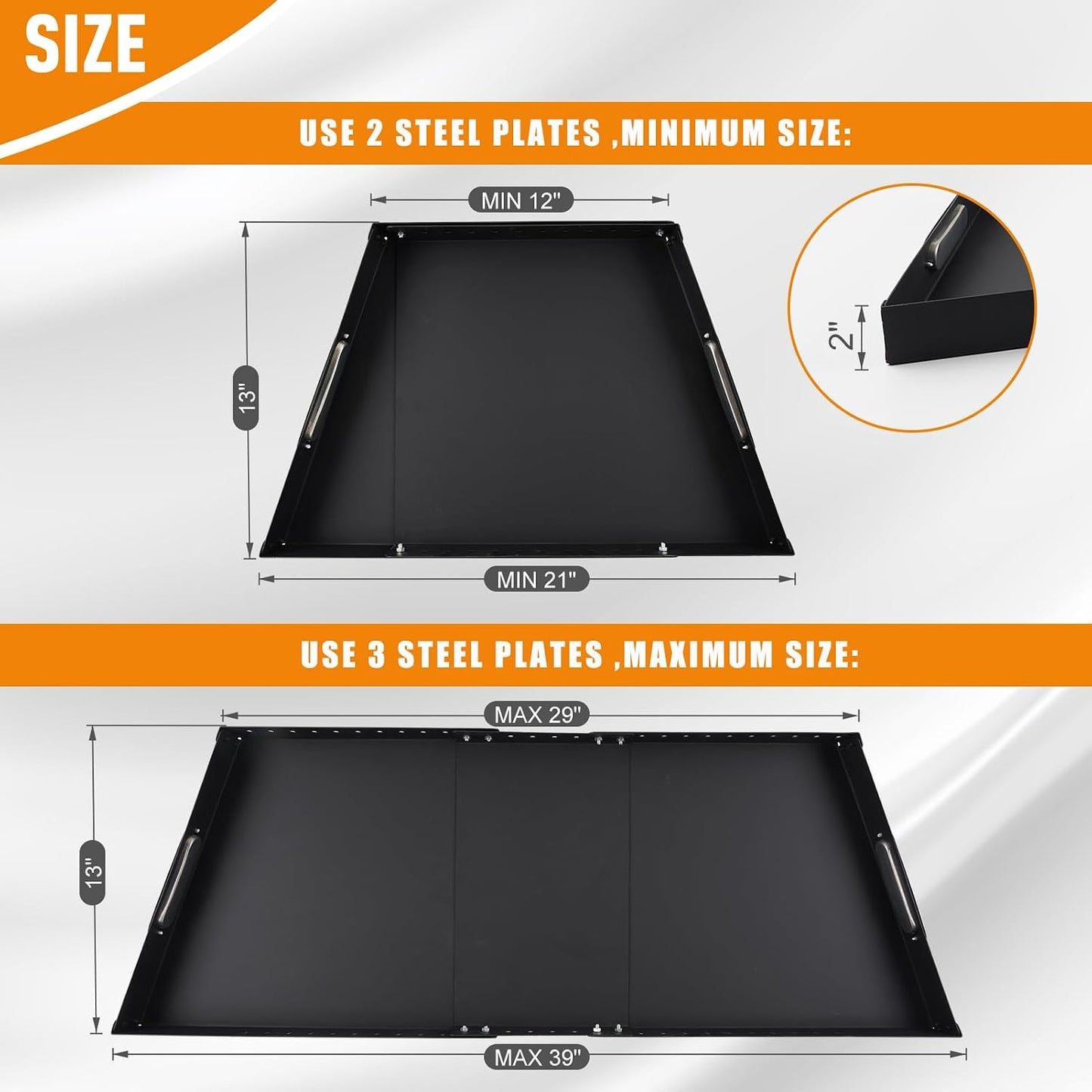 3 Piece Fireplace Tray Ash Pan,Fireplace Tray for Up to 38" Fireplace Grate Expandable Fireplace Ash Pan For Ash Collection,Removable For Easy Cleaning,Heavy-Duty,For Indoor Fireplaces,Outdoor Fire Pit