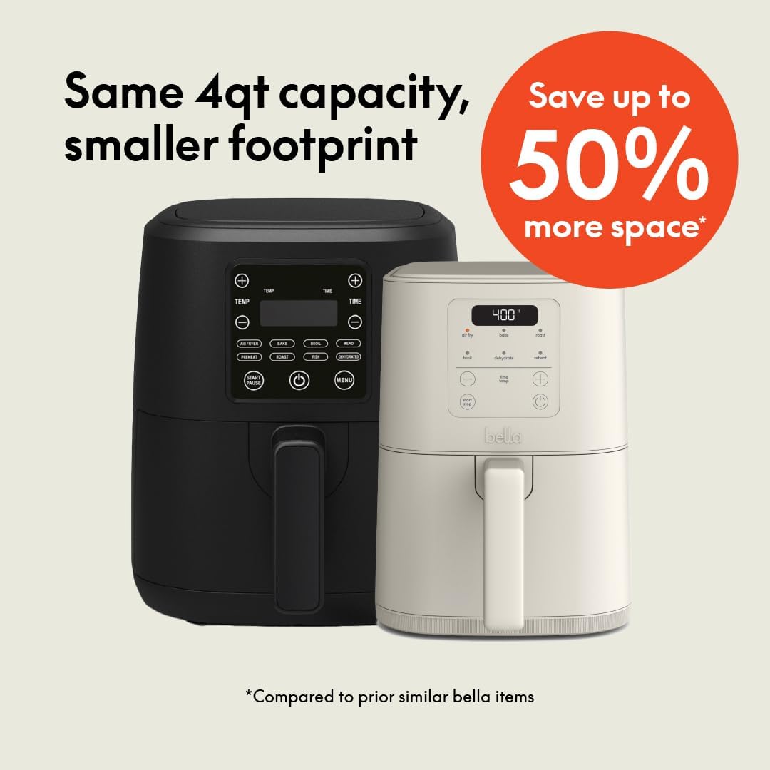 bella Fits-anywhere Slim 4qt Air Fryer, Non-Toxic Coating, Oatmilk