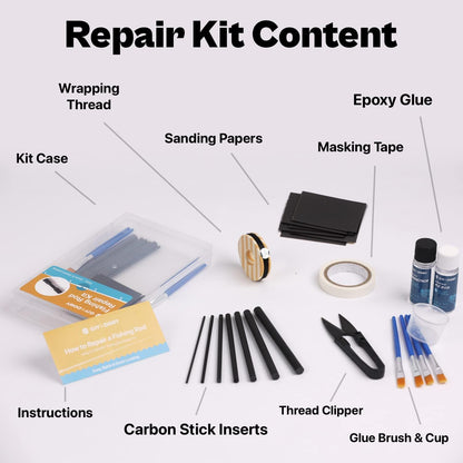 Fishing Rod Repair Complete Kit, Pole & Tip Replacement Kit with Carbon Fiber Rod Pieces, Glue and Repair Supplies for Spinning & Casting Rods