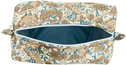 HyperionFlo Essentials 3-Piece Floral Quilted Cotton Travel Cosmetic Pouch Set, Handblock Printed Organizers with Zipper Closure, Color #2