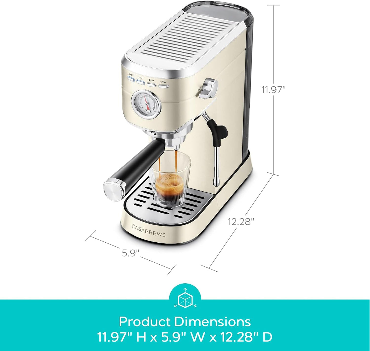CASABREWS CM5418 Espresso Maker, Compact Espresso Machine with Milk Frother Stainless Steel, 20-Bar Pump, Built-in Pressure Gauge, Powerful Steam Wand for Cappuccino Latte for Home, 34oz Water Tank