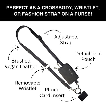 Save the Girls Clip and Go Brushed Vegan Phone Lanyard - Crossbody Phone Case with Pouch, Adjustable and Removable Strap