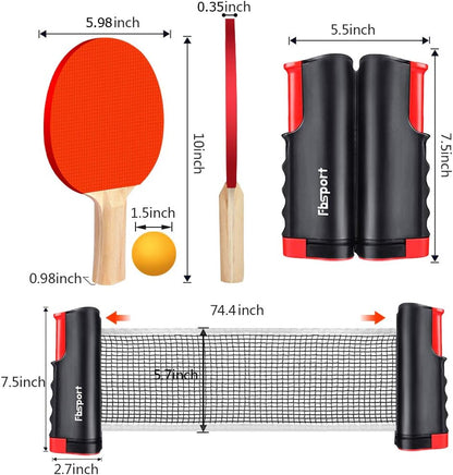 FBSPORT Ping Pong Paddle Set, Portable Table Tennis Set with Retractable Net, 2 Rackets, 6 Balls & Carry Bag for Indoor & Outdoor Games