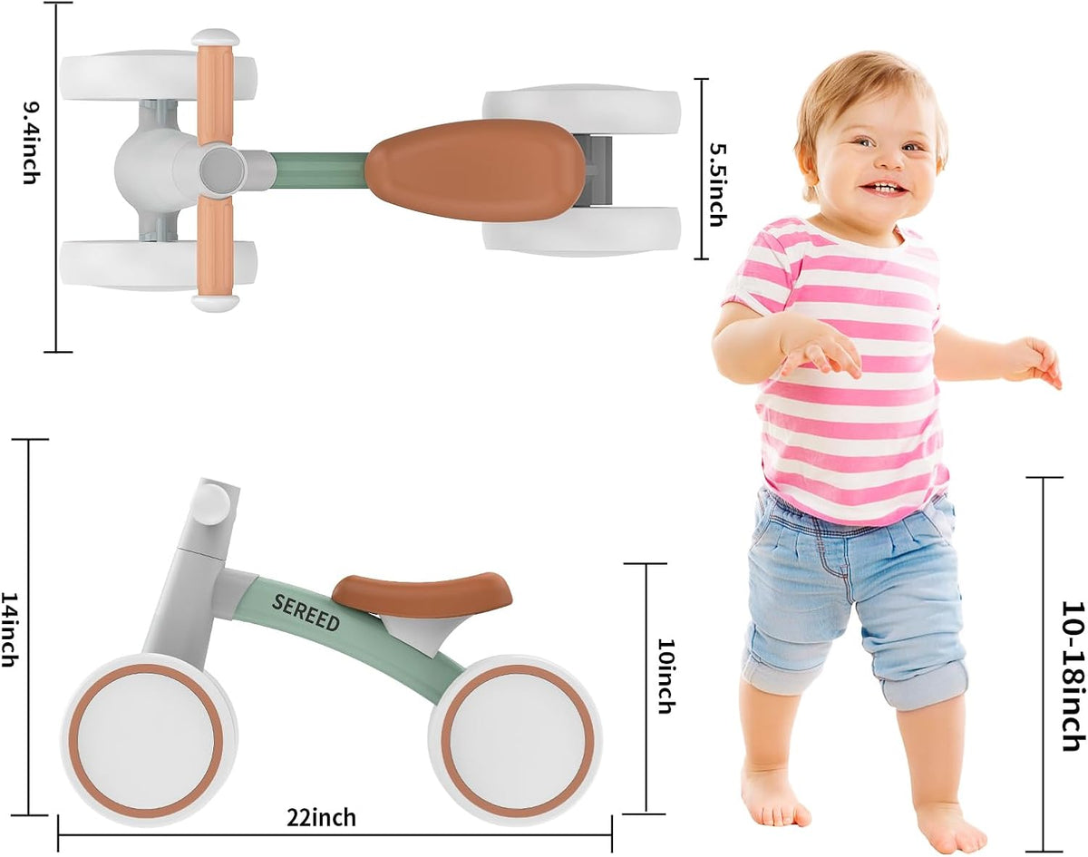 SEREED Baby Balance Bike for 1 Year Old, Toddler First Bike for Boys & Girls, 12–24 Months, Lightweight No-Pedal Learning Bike, Green