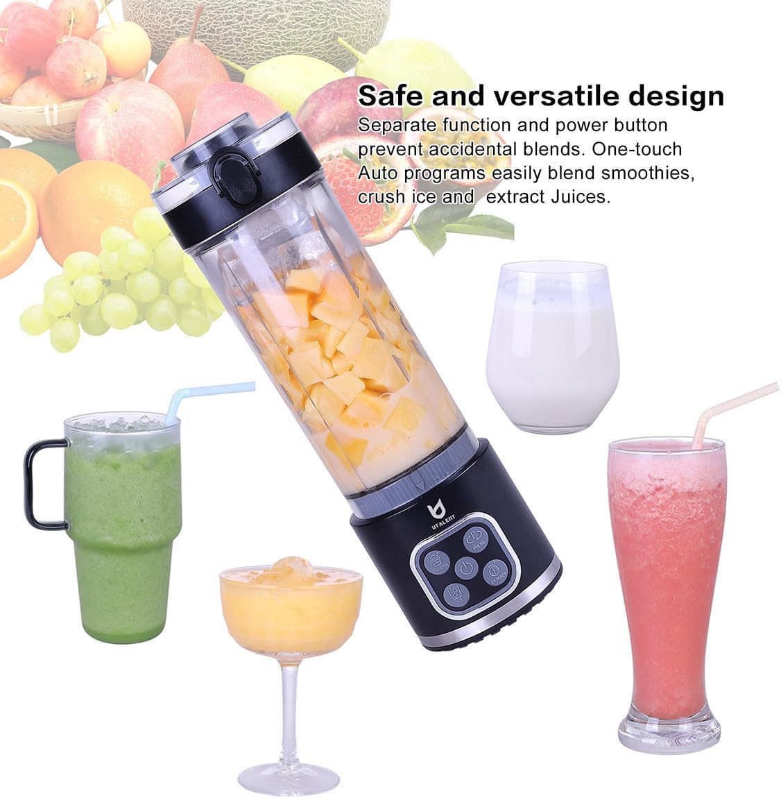 UTALENT Cordless Portable Blender, Ice Crush, 700W Motor, 25oz Cup, 4 Mode 700W Brushless Motor, USB-C rechargeable, Long-lasting, 25oz Tritan cup, Leakproof lid with sip spout, Dishwasher Safe Parts