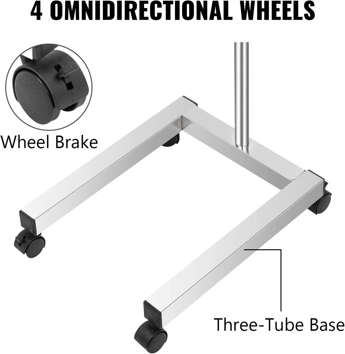 VEVOR Mayo Stand 18 x 14 inch Medical Tray, Height Adjustable 32-51 inch, Stainless Steel Lab Cart with Removable Tray & 4 Swivel Wheels, Metal Instrument Procedure Tray for Home Equipment, Dental