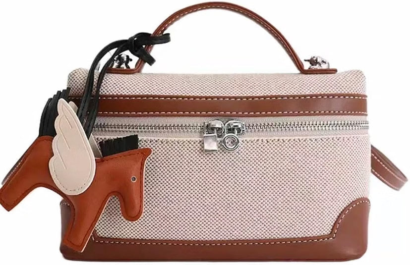 HyperionFlo Essentials Designer Top-Handle Bag for Women, Small Pouch Crossbody Purse, Synthetic Grained Leather, Linen-Brown Marble