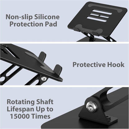 Gogoonike Adjustable Laptop Stand for Desk, Metal Laptop Riser Holder, Portable Foldable Desktop Book Stand, Ventilated Cooling Computer Notebook Stand for 10-15.6" Laptops & Tablets