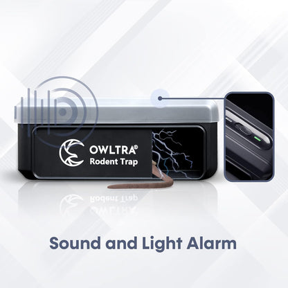 OWLTRA 2 Pack OW-7 in-/Outdoor Electric Rodent Trap, Instant Eliminate Rodent Zapper with Waterproof Cover, Sound & Light Alarm, and Batteries or USB Power Source, Waterproof Grade IPX4, Black