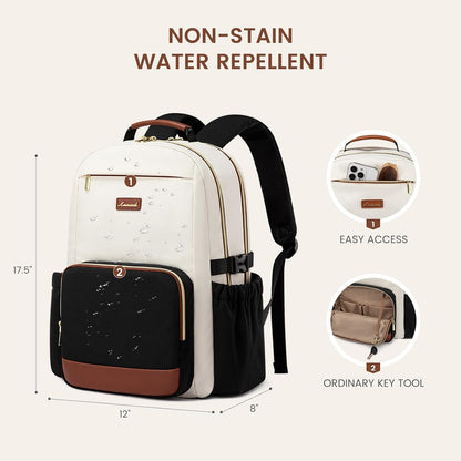 LOVEVOOK Laptop Backpack for Women, 15.6-Inch Laptop Travel Backpack with Large Capacity Cup Pocket, Waterproof Work Business College Backpack, Beige-Black-Chestnut Brown