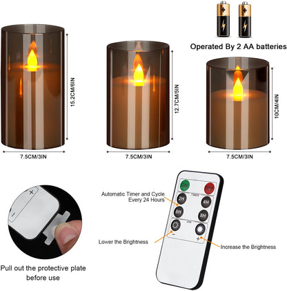 wemarry Flameless Candles, Acrylic Pillars, 3-Pack with Remote