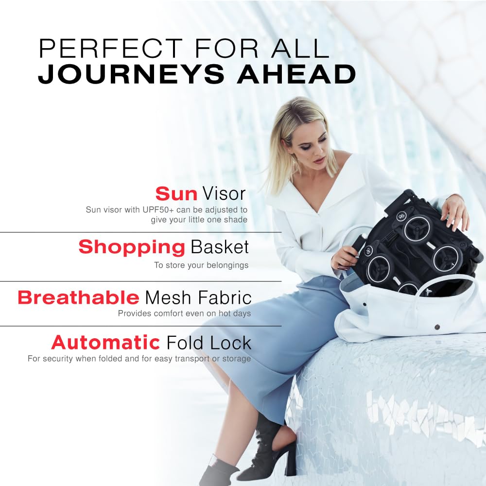 gb Pockit Air All-Terrain Compact Lightweight Travel Stroller, Ultra-Compact Fold, Airplane Carry-On Compliant, Velvet Black