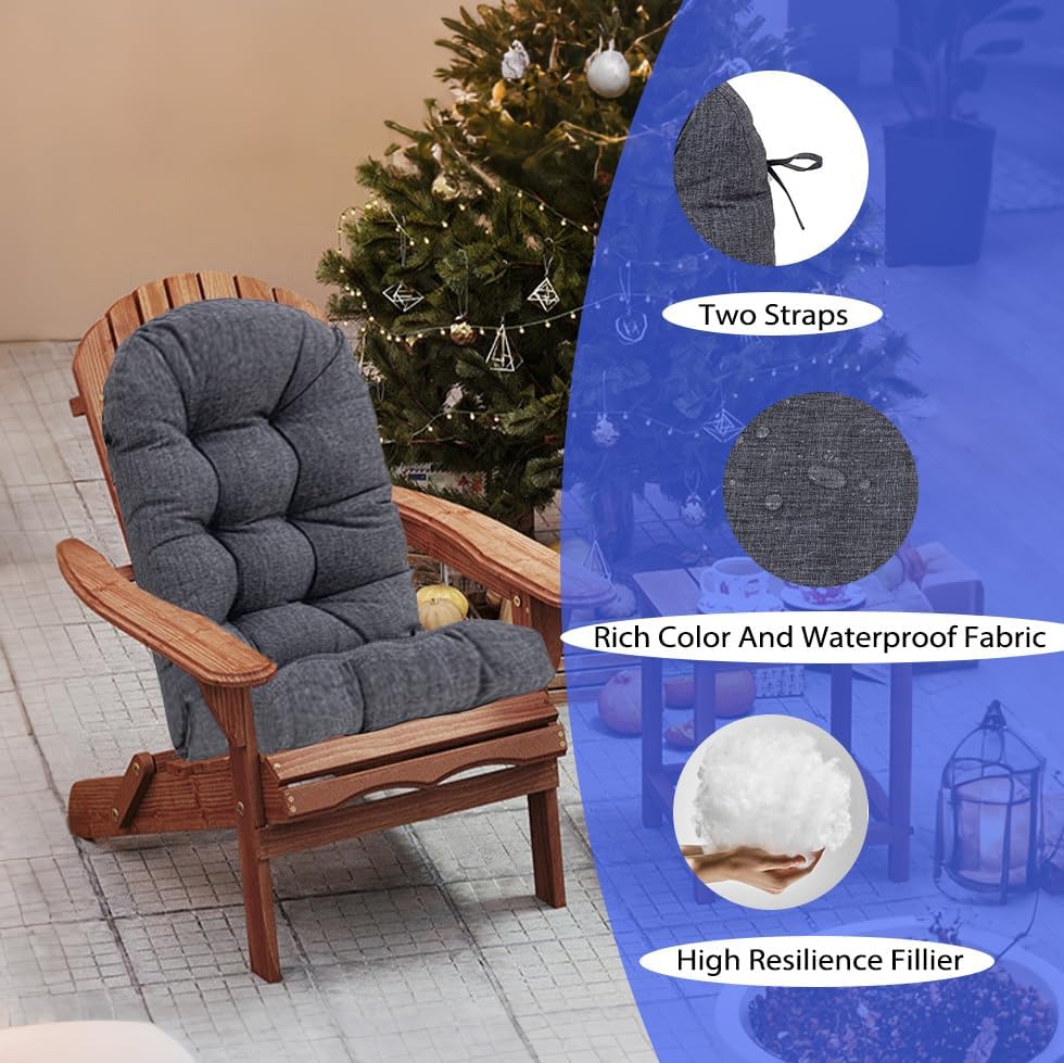 Outdoor Rocking Chair Cushion Set of 4 for Adirondack Chair, High Back Patio Outdoor Seat Chair Cushion 49x19in,Charcoal Black