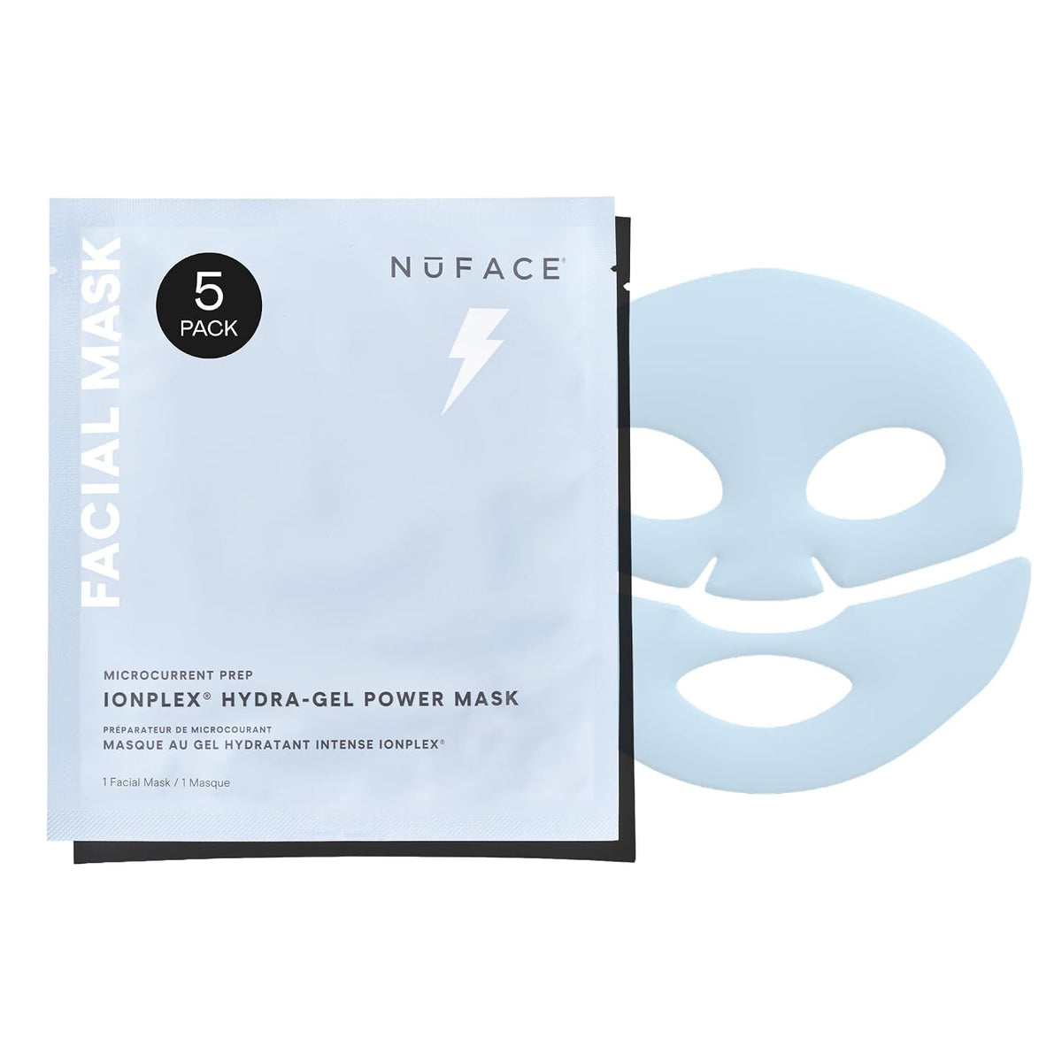 NuFACE IonPlex Hydra-Gel Power Mask - Hydrating Korean Face Mask, 2-Piece Cooling Skincare Sheets + Allantoin & Glycerin for Dewy, Glass Skin - Plumps & Smooths Fine Lines - Vegan K-Beauty, 5 Count