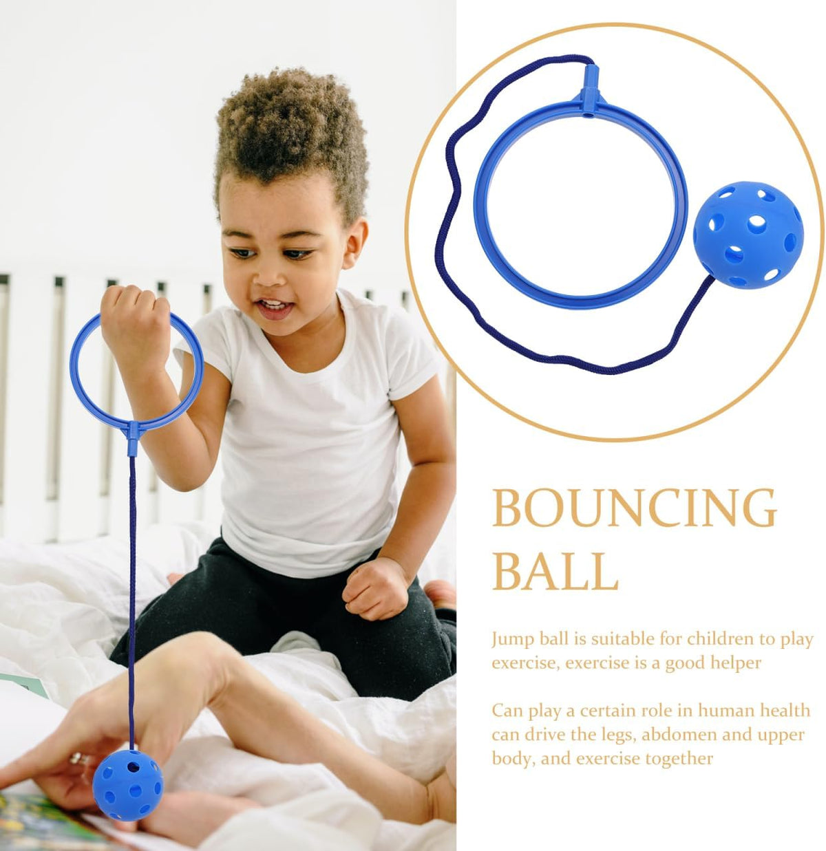 Wakauto 30-Inch Ankle Skip Ball for Kids & Adults, Lightweight Plastic Bounce Toy for Coordination, Balance & Active Outdoor Play, Blue