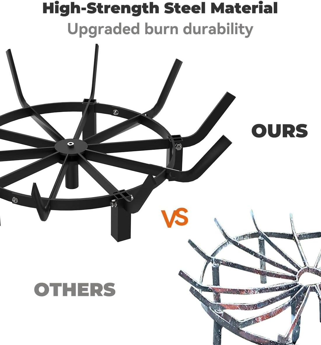 Mondazie Round Fire Pit Grill Grate 24 Inch, Fireplace Grate with 10 Bars Firewood Rack Outdoor for Firepit, Fireplace Log Burning Holder for Outside Hearth Wood Stove and Campfire, Black
