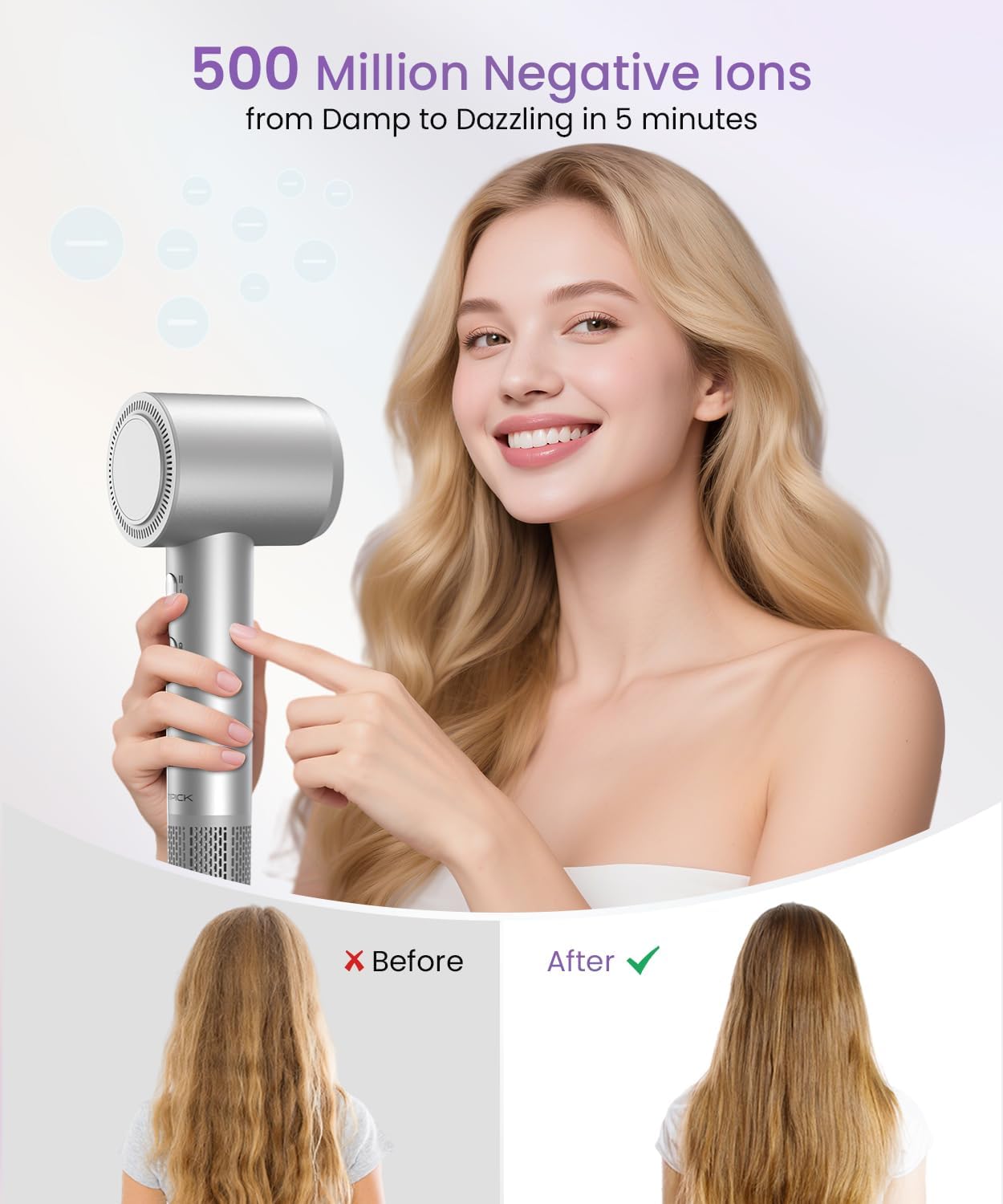 Hair Dryer, High-Speed Ionic Travel Blow Dryer 110k RPM Fast Drying Professional Quiet Compact Lightweight Hair Dryer with Diffuser Nozzle, Reduce Frizz Damage for Women Men Travel
