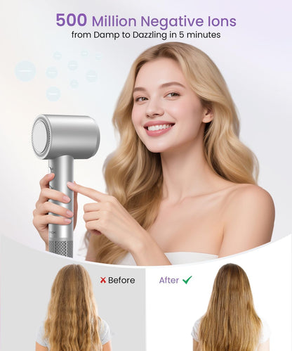 Hair Dryer, High-Speed Ionic Travel Blow Dryer 110k RPM Fast Drying Professional Quiet Compact Lightweight Hair Dryer with Diffuser Nozzle, Reduce Frizz Damage for Women Men Travel